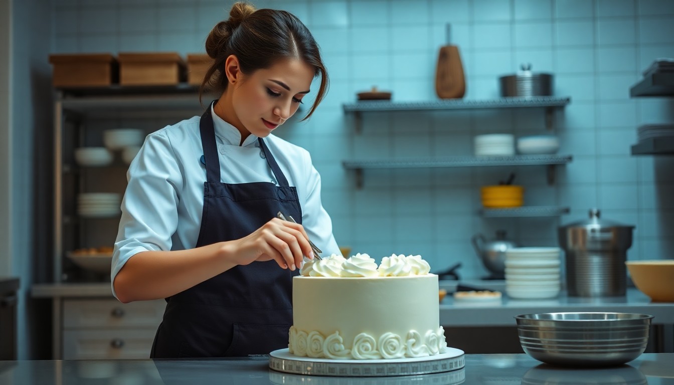 Chef confeiteira criando bolos artesanais