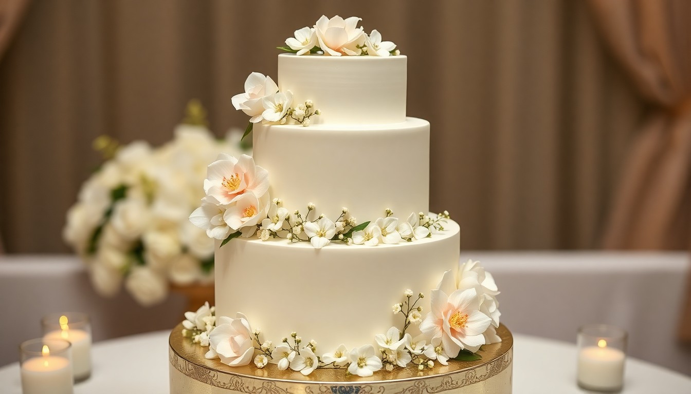 Bolo de casamento elegante com flores
